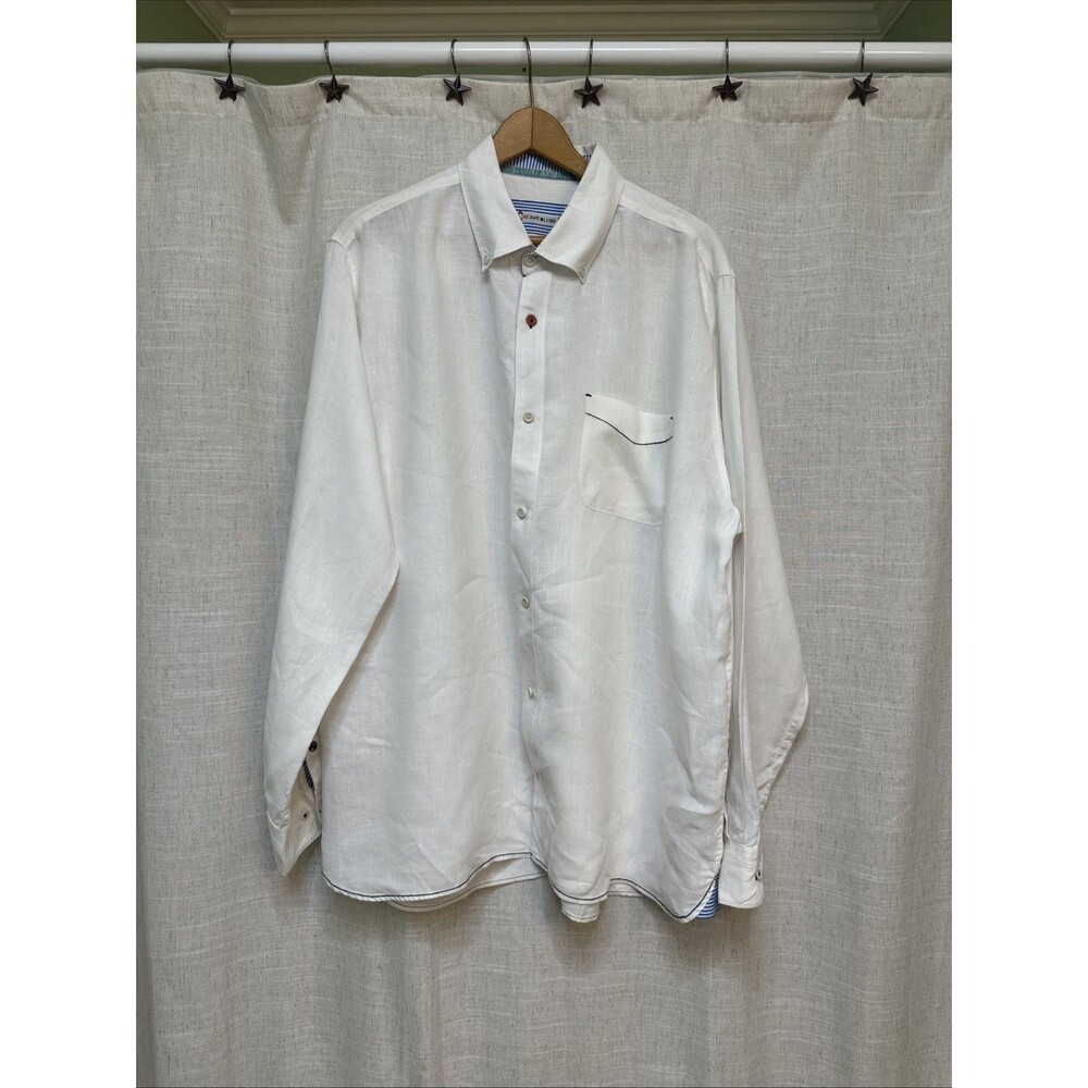 32 Bar Blues White 100% Linen Button-Up Long Sleeve Shirt Size XXL